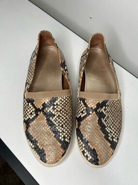 Frye Tan and Black Snake-Print Slip-Ons